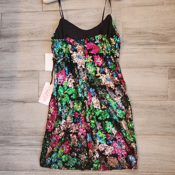 Midnight Doll mini dress L black multi sequins embroidered floral party new $90 - Picture 11 of 13